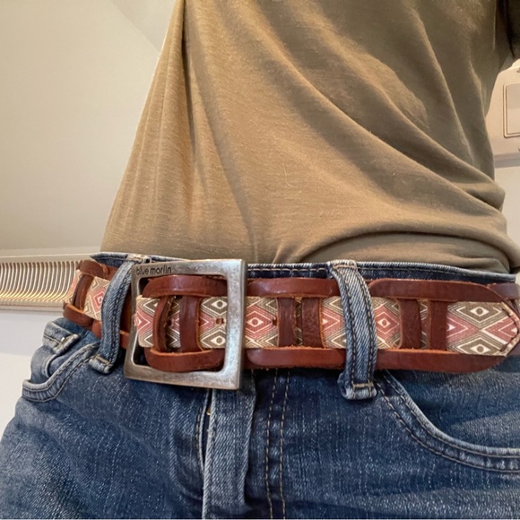 Woven brown leather belt - Picture 8 of 10